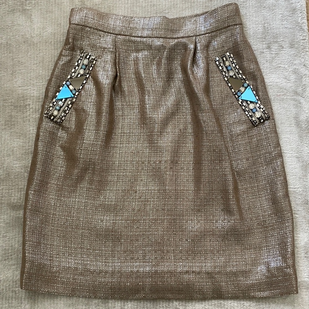 Matthew Williamson Shimmer Silver/Beige Mini Skirt with embellished pockets.